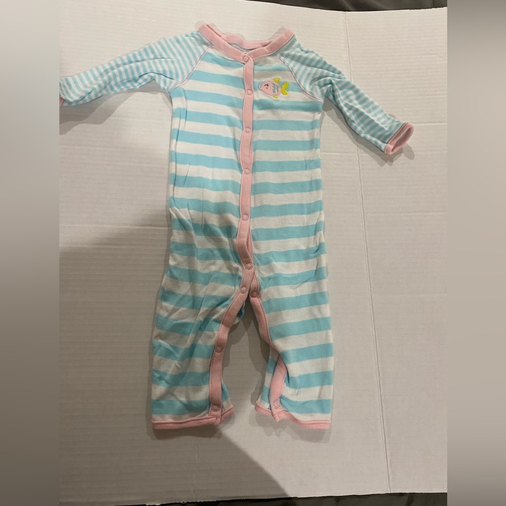 Carters blue and white fish footless romper size 6 months
